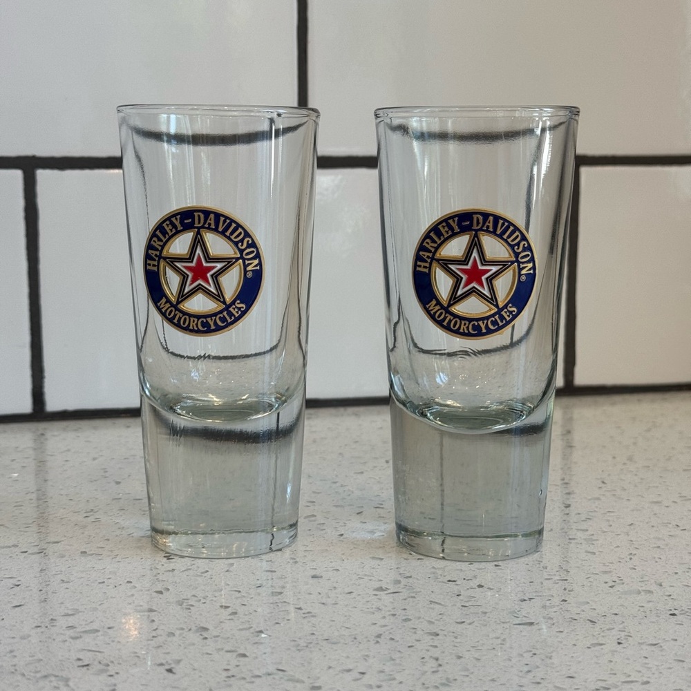 Harley-Davidson Logo Shot Glass Set of 2 Barware EUC